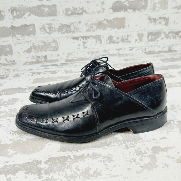 Marco Delli Black Leather Lace Up Almond Toe Casual Derby Oxford V618 main image 10